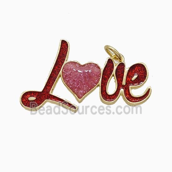 Copper Love Pendant Red Painted Gold Plated