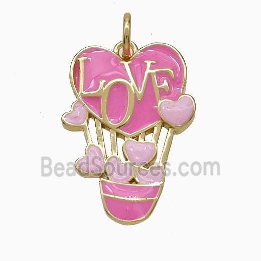 Copper Balloon Pendant Pink Enamel LOVE Heart Gold Plated