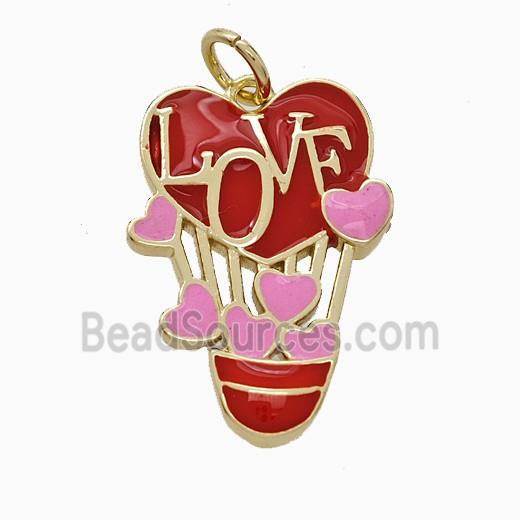Copper Balloon Pendant Red Enamel LOVE Heart Gold Plated