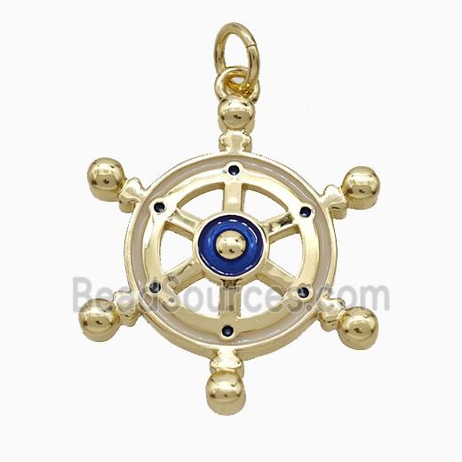Ship Wheel Charms Copper Pendant Blue Enamel Gold Plated