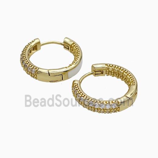 Copper Hoop Earrings Pave Zirconia White Enamel Gold Plated