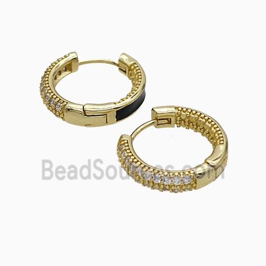 Copper Hoop Earrings Pave Zirconia Black Enamel Gold Plated