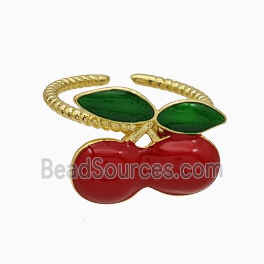 Copper Cherry Rings Red Enamel Gold Plated
