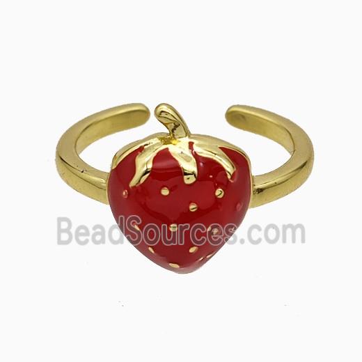 Copper Strawberry Rings Red Enamel Gold Plated