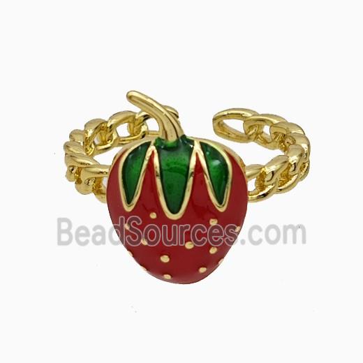Copper Strawberry Rings Red Enamel Gold Plated
