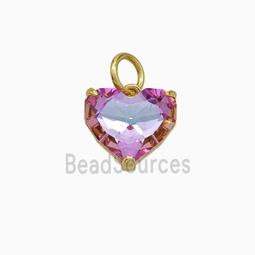 Fuchsia Crystal Glass Heart Pendant Copper Gold Plated