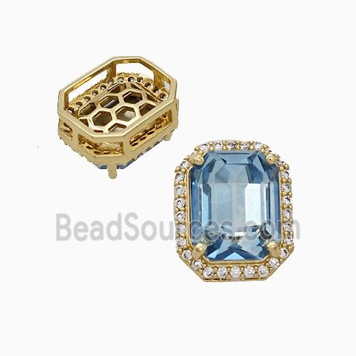 Copper Rectangle Pave Zirconia Blue Crystal Glass Gold Plated