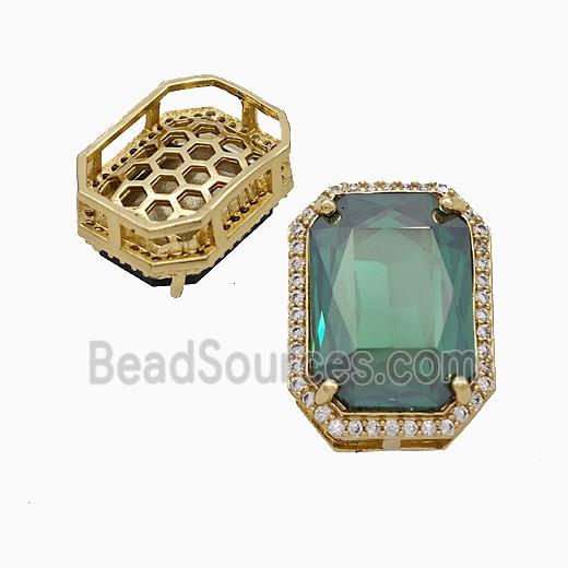 Copper Rectangle Pave Zirconia Green Crystal Glass Gold Plated