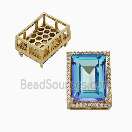 Copper Rectangle Pave Zirconia Blue Crystal Glass Gold Plated