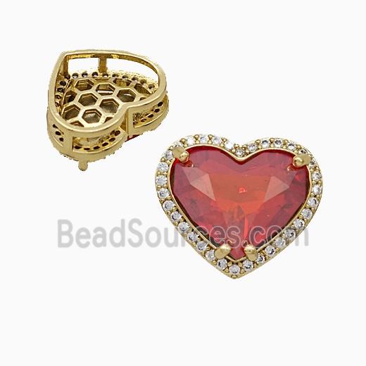 Copper Heart Pave Zirconia Red Crystal Glass Gold Plated