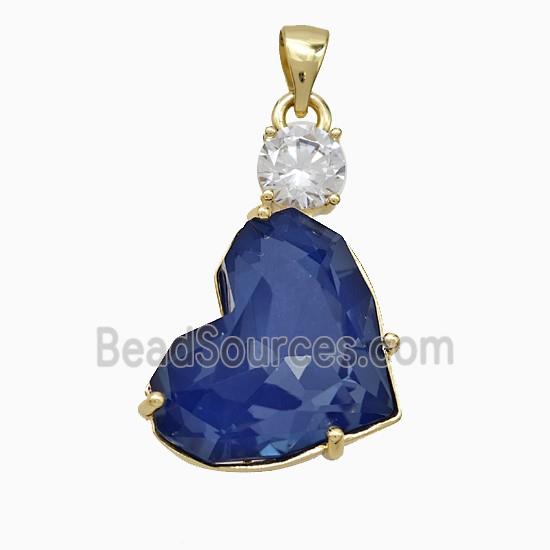 Blue Crystal Glass Heart Pendant Copper Gold Plated