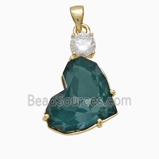 Green Crystal Glass Heart Pendant Copper Gold Plated