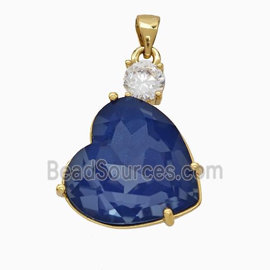 Blue Crystal Glass Heart Pendant Copper Gold Plated