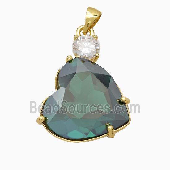 Green Crystal Glass Heart Pendant Copper Gold Plated