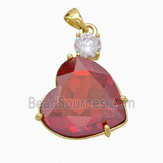 Red Crystal Glass Heart Pendant Copper Gold Plated