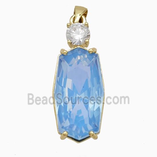 Blue Crystal Glass Oval Pendant Copper Gold Plated