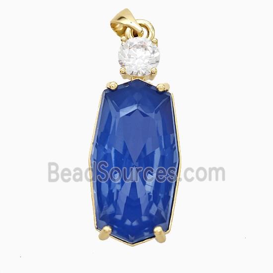 Royalblue Crystal Glass Oval Pendant Copper Gold Plated