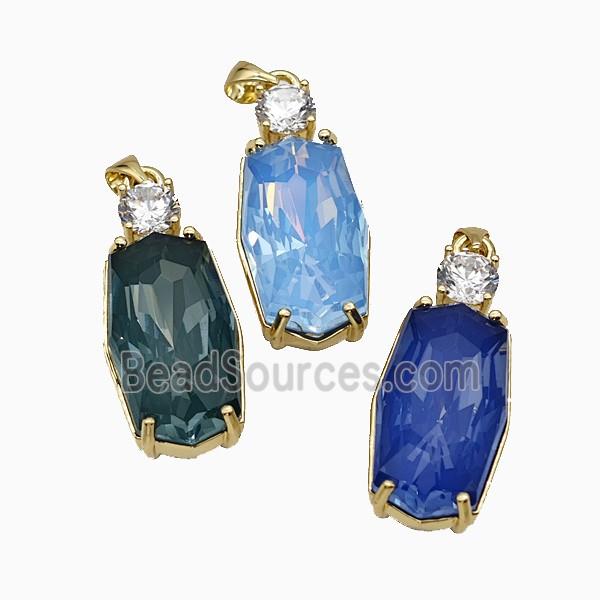 Crystal Glass Oval Pendant Copper Gold Plated Mixed