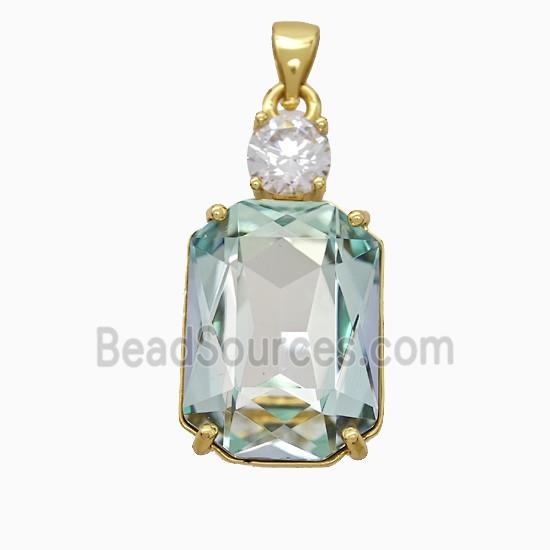 Lt.green Crystal Glass Rectangle Pendant Copper Gold Plated