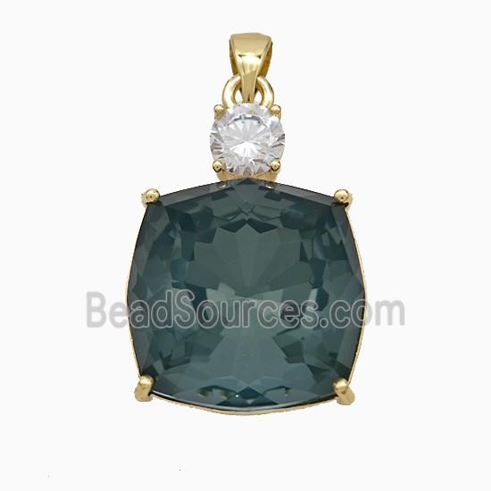 Deepgreen Crystal Glass Square Pendant Copper Gold Plated