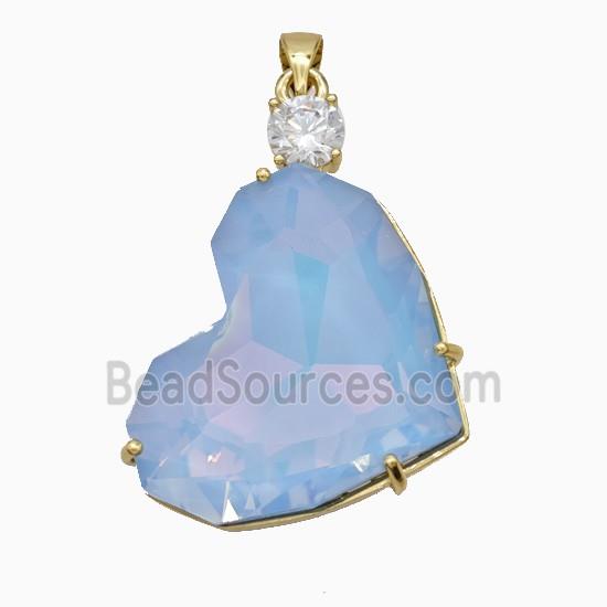 Blue Crystal Glass Heart Pendant Copper Gold Plated