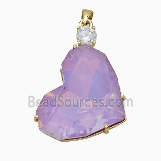 Lavender Crystal Glass Heart Pendant Copper Gold Plated