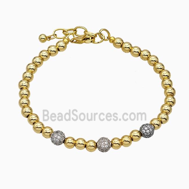 Copper Ball Bracelets Pave Zirconia Gold Plated