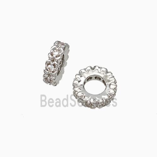 Copper Heishi Beads Pave Zirconia Platinum Plated