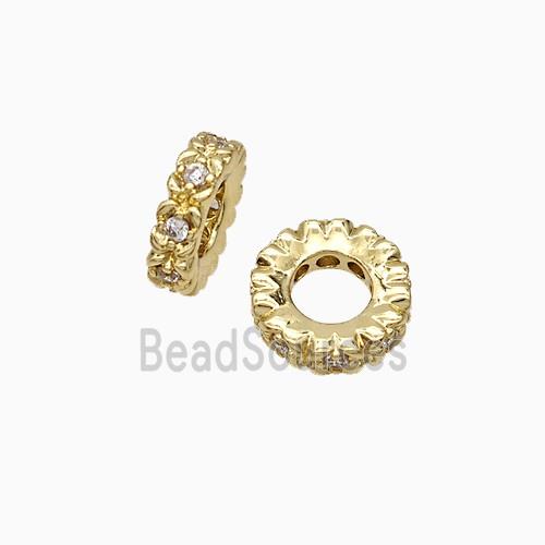 Copper Heishi Beads Pave Zirconia Gold Plated
