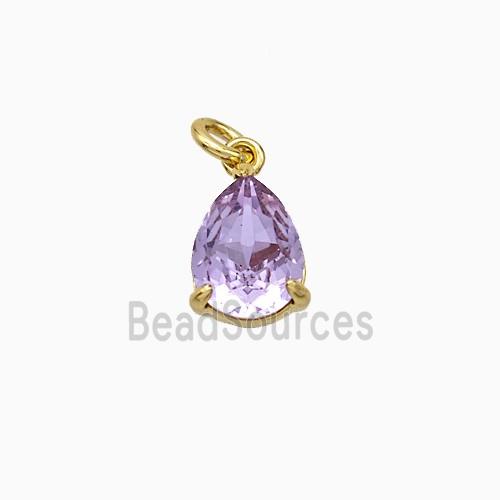 Purple Crystal Glass Teardrop Pendant Copper Gold Plated