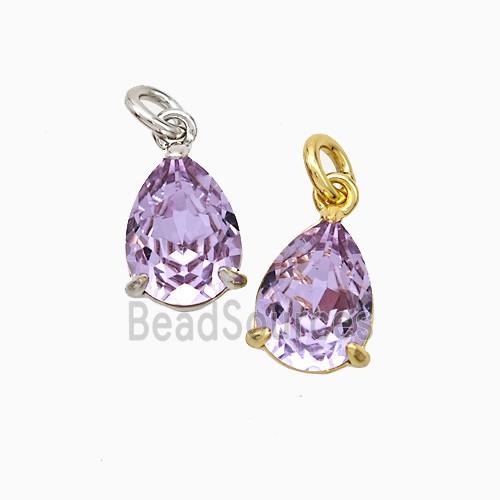 Purple Crystal Glass Teardrop Pendant Copper Mixed