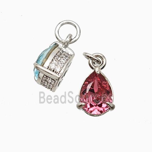 Copper Teardrop Pendant Pave Zirconia Pink Crystal Glass Platinum Plated