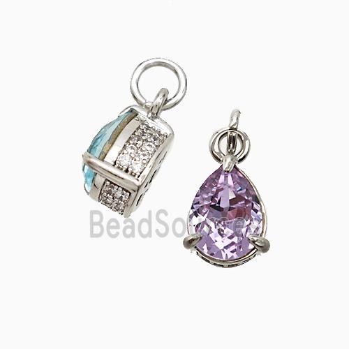 Copper Teardrop Pendant Pave Zirconia Lavender Crystal Glass Platinum Plated