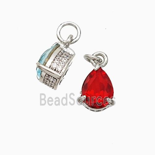 Copper Teardrop Pendant Pave Zirconia Red Crystal Glass Platinum Plated