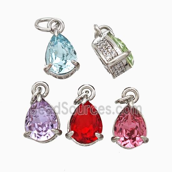 Copper Teardrop Pendant Pave Zirconia Crystal Glass Platinum Plated Mixed