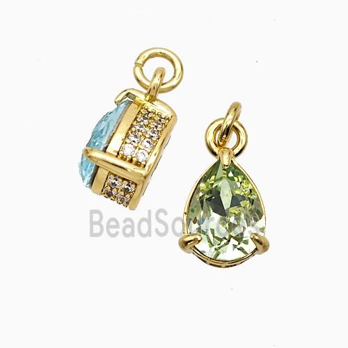Copper Teardrop Pendant Pave Zirconia Green Crystal Glass Gold Plated