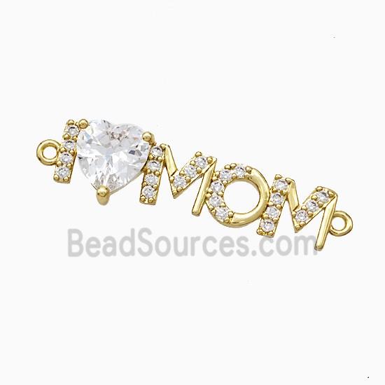 Copper MOM Connector Pave Zirconia Gold Plated