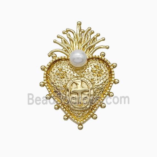 Copper Heart Pendant Pave Pearlized Resin Cross Gold Plated