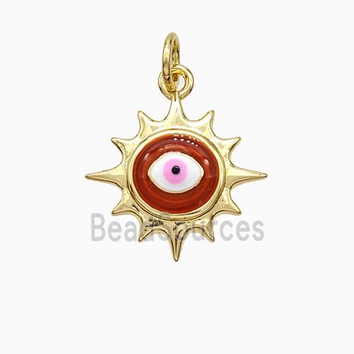 Copper Sun Eye Pendant Red Painted Gold Plated