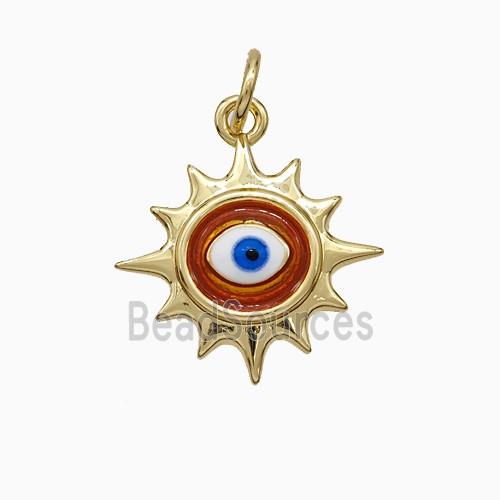 Copper Sun Eye Pendant Red Painted Gold Plated