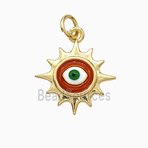 Copper Sun Eye Pendant Red Painted Gold Plated