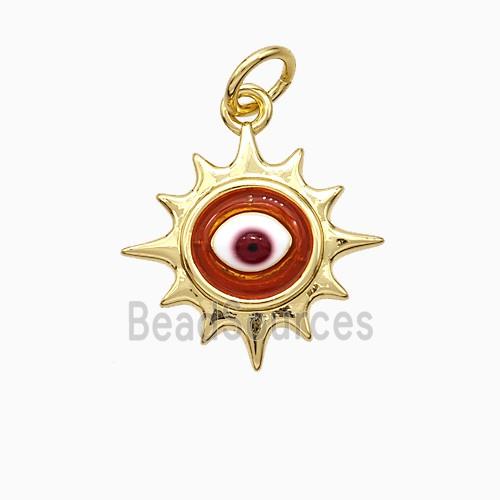 Copper Sun Eye Pendant Red Painted Gold Plated