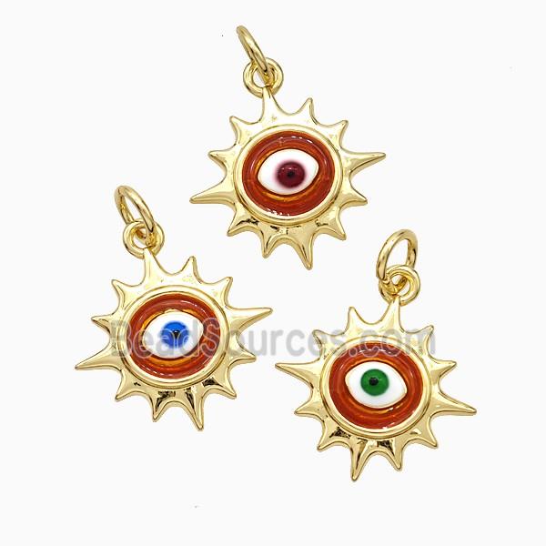 Copper Sun Eye Pendant Red Painted Gold Plated Mixed