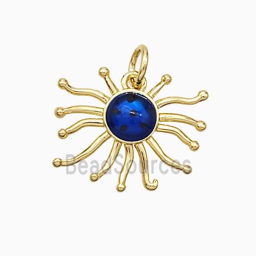 Copper Sun Pendant Blue Painted Gold Plated