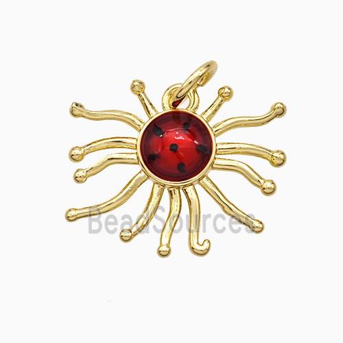 Copper Sun Pendant Red Painted Gold Plated