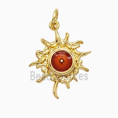 Copper Sun Pendant Red Painted Eye Gold Plated
