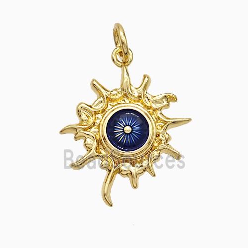 Copper Sun Pendant Blue Painted Eye Gold Plated