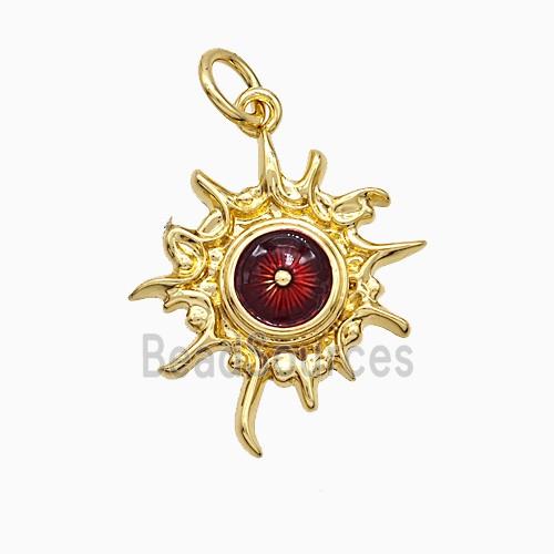 Copper Sun Pendant Darkred Painted Eye Gold Plated