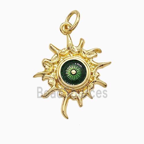 Copper Sun Pendant Green Painted Eye Gold Plated