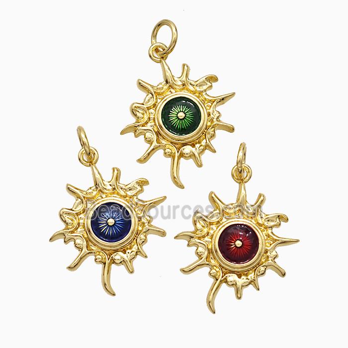 Copper Sun Pendant Painted Evil Eye Gold Plated Mixed